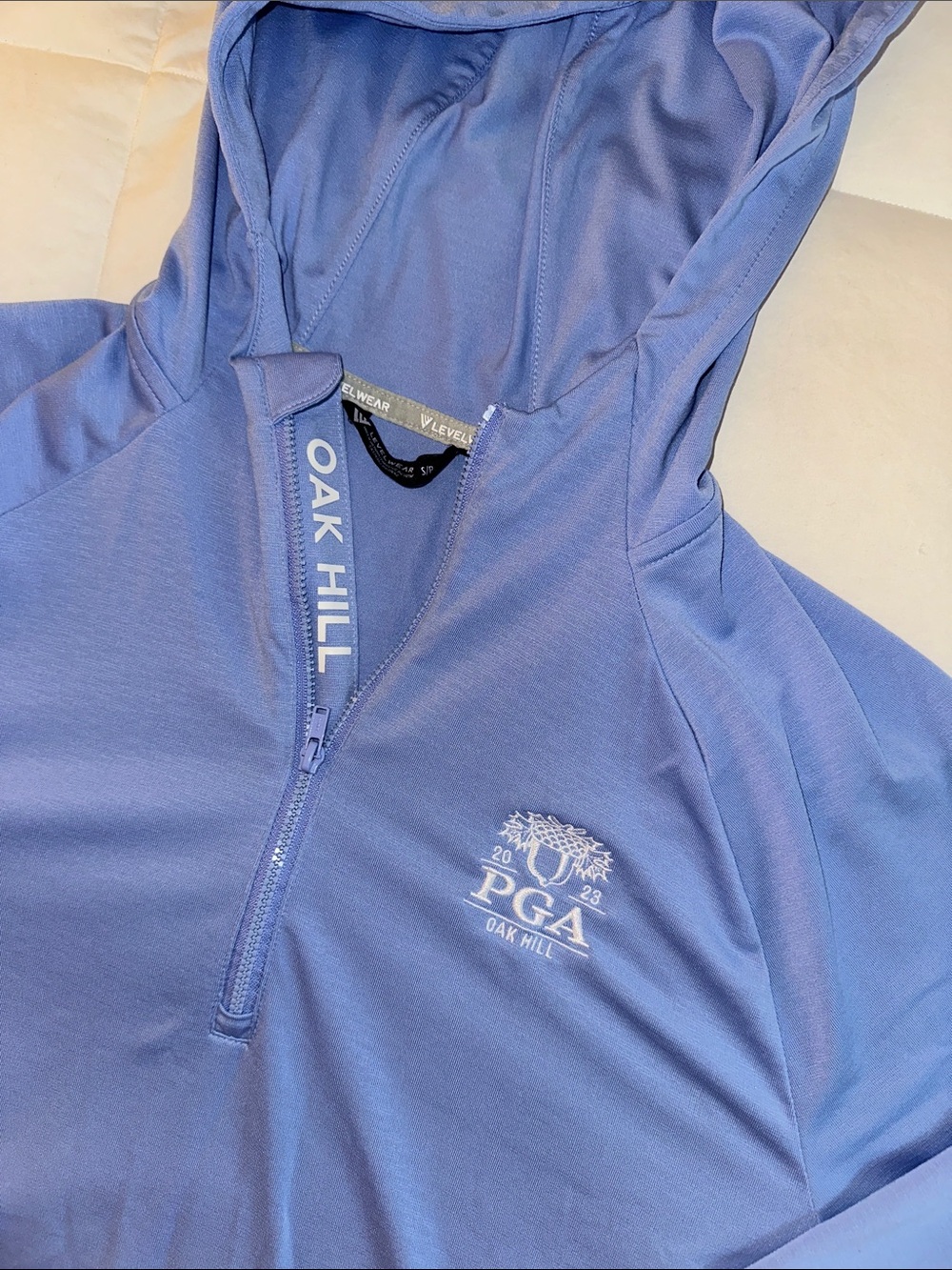 Oak Hill Light Blue Quarter-Zip Hooded Pullover - PGA 2023